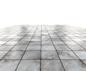 A low angle view of a tiled floor with a dark background showing perspective and tile patterns clearly