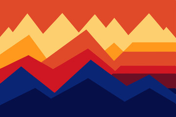 Abstract geometric vector illustration featuring a landscape of mountains and sky at sunset, perfect for summer nature design or business travel wallpaper