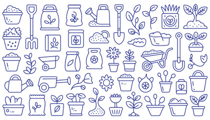 Hand-drawn doodle vector kitchen tools icon set with food illustrations