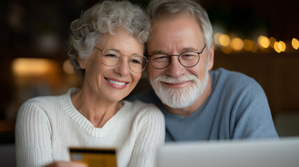 Senior couple paying bills online securely at home