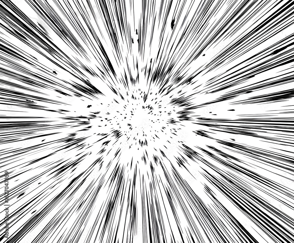 Poster monochrome abstract radial lines converging towards a central point in a dynamic composition