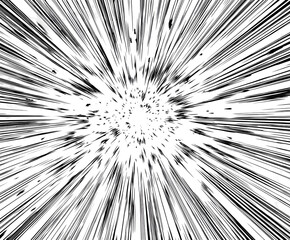 Monochrome abstract radial lines converging towards a central point in a dynamic composition