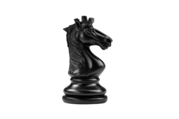 A black horse chess piece with a crown on its head