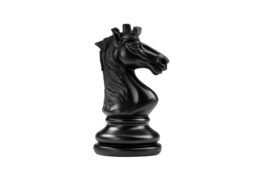 A black horse chess piece with a crown on its head