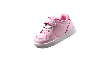 A pink shoe with a white sole