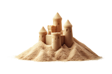 A sand castle is built on a hill