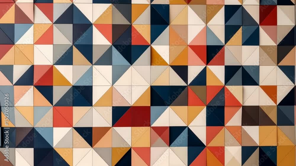 Poster geometric mosaic pattern with colorful triangles and squares forming a decorative arrangement