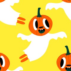 Halloween ghost seamless cute cartoon pattern for wrapping paper and fabrics 
