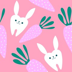 Medicine seamless teeth and rabbit pattern for wrapping paper and fabrics and linens and kids