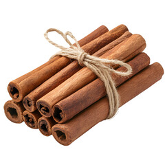 Photorealistic Bundle of Cinnamon Sticks Tied with Twine – Isolated PNG on White-to-Transparent Background