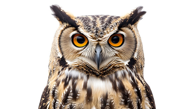 great horned owl with white background