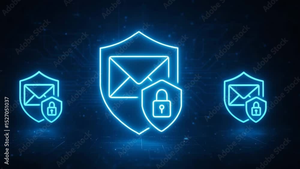 Poster a digital representation of secure communication, featuring blue email and lock icons displayed on s