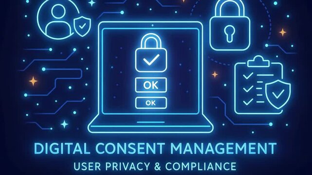 A vibrant digital illustration showcasing user privacy, digital consent management, and compliance features. Emphasizes the importance of secure online practices in a modern world.