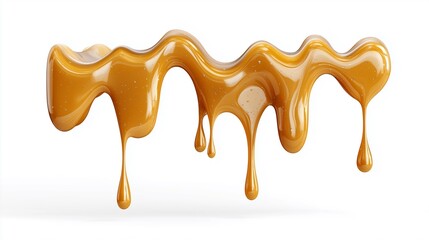 Golden caramel sauce dripping down, delicious dessert topping.