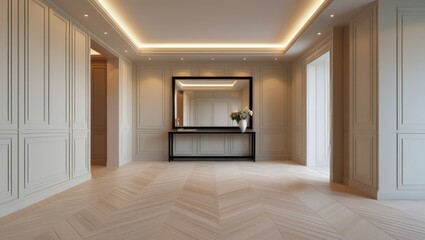 Empty, light-filled foyer with elegant details