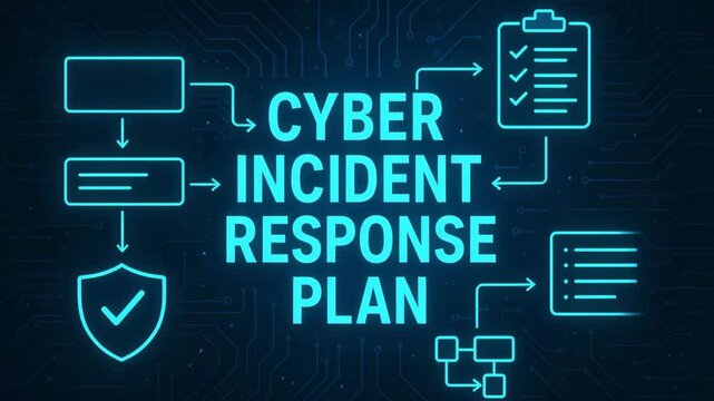 Illustration of a Cyber Incident Response Plan, showcasing key components like checklists and security icons, emphasizing the importance of cybersecurity and proactive incident man