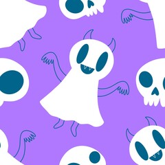 Halloween ghost seamless cute cartoon pattern for wrapping paper and fabrics 