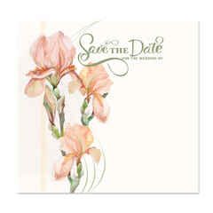 wedding invitation card with irises flowers 