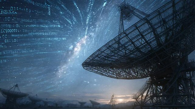 Radio Telescope Array Observing the Milky Way with Binary Code Overlay, Exploring the Cosmos and Searching for Extraterrestrial Intelligence