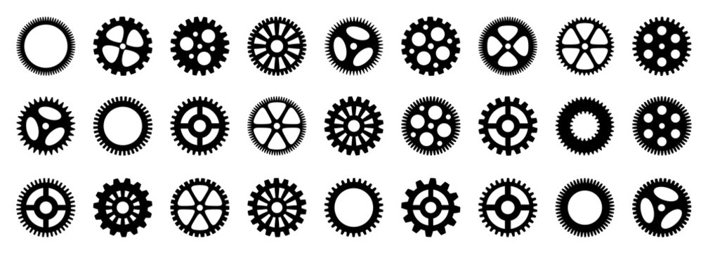 Diversas engrenagens, s&iacute;mbolos, em fundo transparente. Arte ilustra&ccedil;&atilde;o de rodas dentadas, engrenagens. Arte ilustra&ccedil;&atilde;o para logomarcas, logotipos, marcas. Arquivo em png fundo transparente.