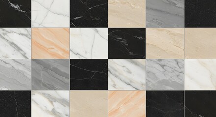 Marble Tile Pattern - Seamless Stone Texture Background in Black, White, Beige, Gray - Modern Decorative Surface
