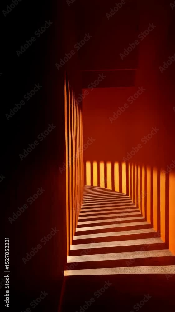 Poster warm tones and shadows highlighting wall texture creating an abstract composition with a dark contra