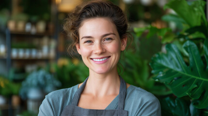 Cheerful Small Business Owner in Vibrant Plant Shop