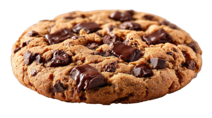 Single chocolate chip cookie isolated on transparent background gooey chocolate and warm center
