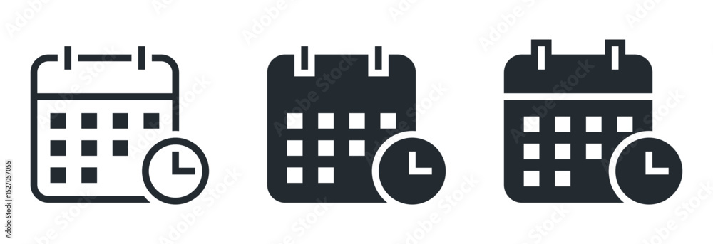 Poster date and time icons, set of calendar icons with clock for scheduling and time management. ideal for 