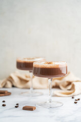 Chocolate Truffle Martini glass or espresso Martini Cocktail based on coffee, liqueur and vodka....