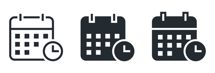 Date and time icons, Set of calendar icons with clock for scheduling and time management. Ideal for business, planners, reminders, events, or productivity tools