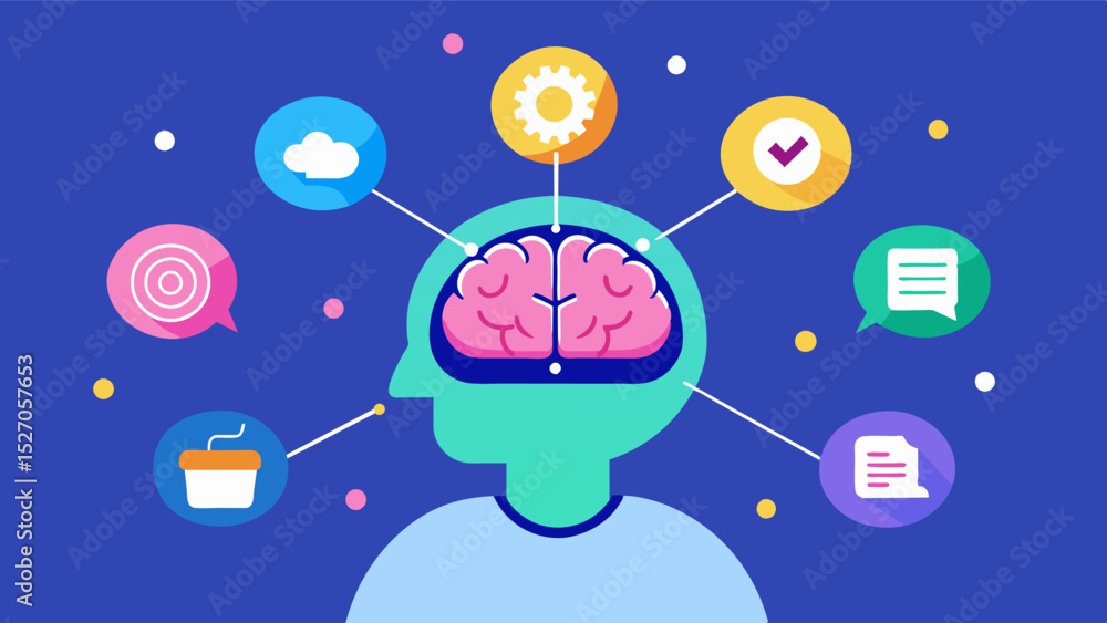 Poster a users brain activating different areas as they engage in a multiplayer storytelling app showcasing