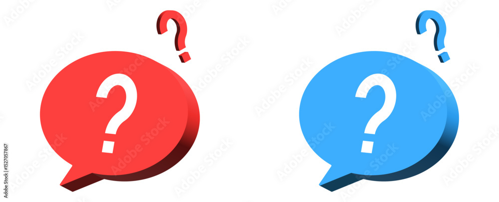 Aufkleber 3d question mark icon button in speech bubble. faq sign, customer support and support sign or ask and help signs with red question icon symbol - ask bubbles 3d icons - frequently asked questions signs