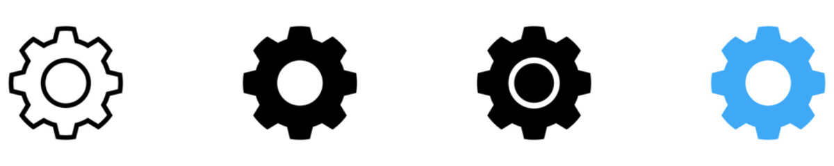 Gear icon set, black gear wheel icons collection. Cogwheel vector icon