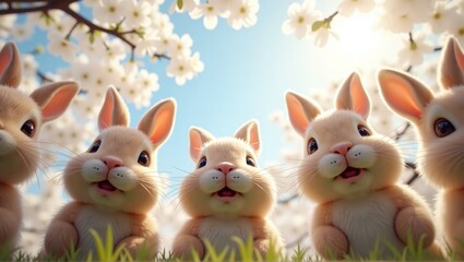 Easter bunnies looking sweetly into the camera, spreading joy