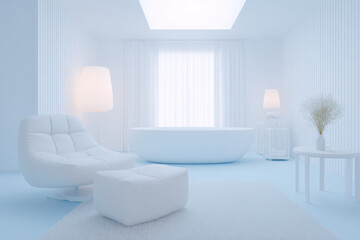 wellness tech bathroom featuring modern bathtub innovative gadgets and soft lighting