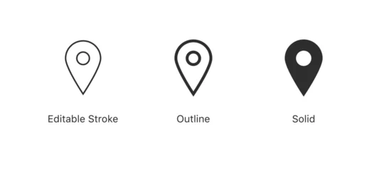 Gordijnen location pin icon in editable stroke, outline, and filled styles. for navigation, maps and geolocation designs in apps, websites and user interfaces © icons gate