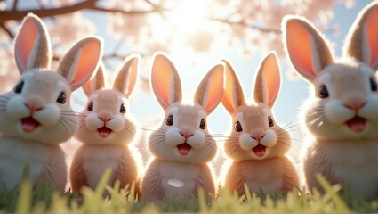 Easter bunnies looking sweetly into the camera, spreading joy