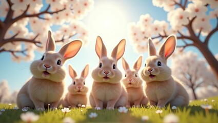 Easter bunnies looking sweetly into the camera, spreading joy