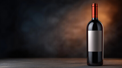 Elegant Red Wine Bottle Mockup with Blank Label on Dark Background