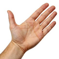 Open male hand palm up isolated on a white background png ai generated