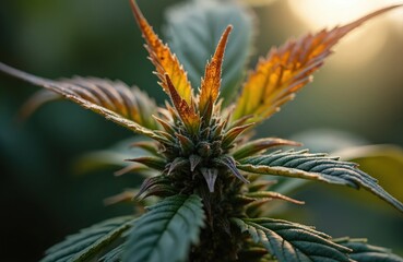 Close-up shot of dying cannabis plant. Image displays withering leaves, showing signs of illness. This plant symbolizes end of life, natural process, visual representation of decay, cycle of life.