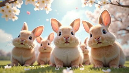 Easter bunnies looking sweetly into the camera, spreading joy