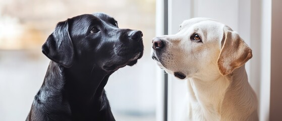 Two dogs share a moment by the window