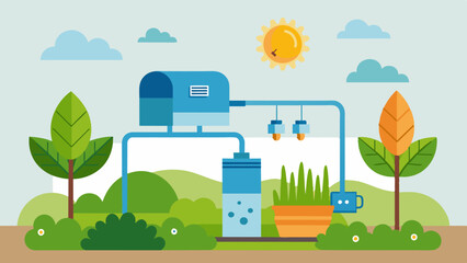 A smart irrigation system that utilizes recycled organic waste as fertilizer reducing the need for chemical fertilizers and promoting sustainable farming practices.. Vector illustration