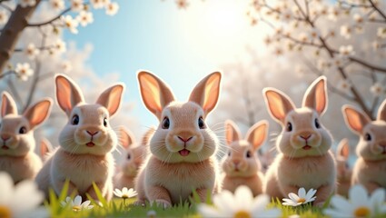 Easter bunnies looking sweetly into the camera, spreading joy