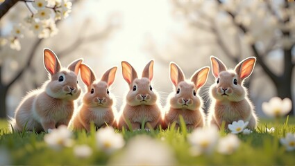 Easter bunnies looking sweetly into the camera, spreading joy