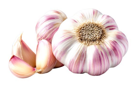 Garlic preparation techniques kitchen cooking guide bright space close-up view health benefits isolated on transparent background