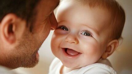 Baby smiling at grandfather's funny face, exchanging joyful expressions generative ai