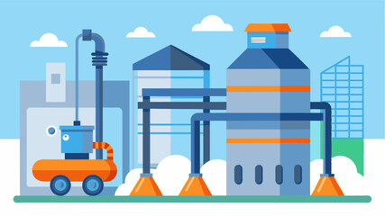 Obraz premium An automated cleaning system that removes dust and debris from the silos ensuring cleanliness and preventing contamination.. Vector illustration